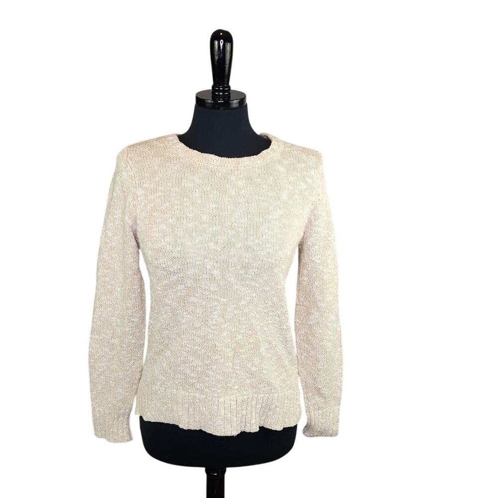 L.L. Bean 100% Cotton Pullover Sweater Crewneck Beige Tan White XS
